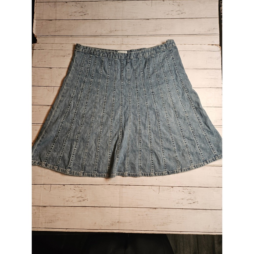 Christopher & Banks Denim Skirt Women's 16 Blue Cotton Paneled Flare A-Line